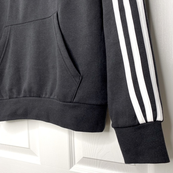 Adidas Black Linear Logo 3- Stripe Pullover Hoodie Unisex - Size Small - Picture 3 of 8